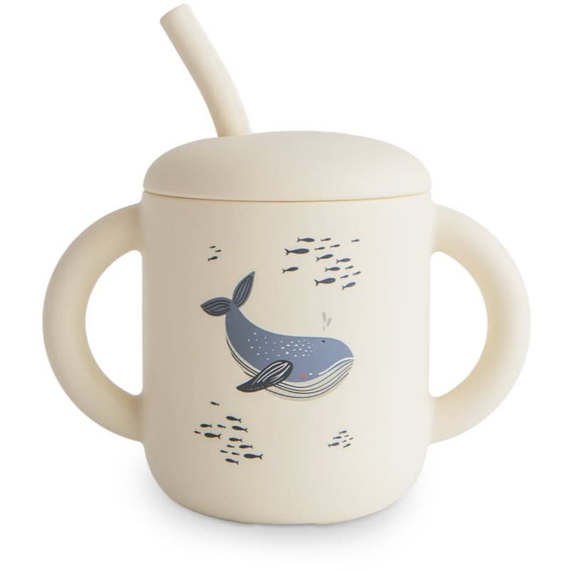 Mushie Silicone Training Cup Whales Kop met rietje 1 st