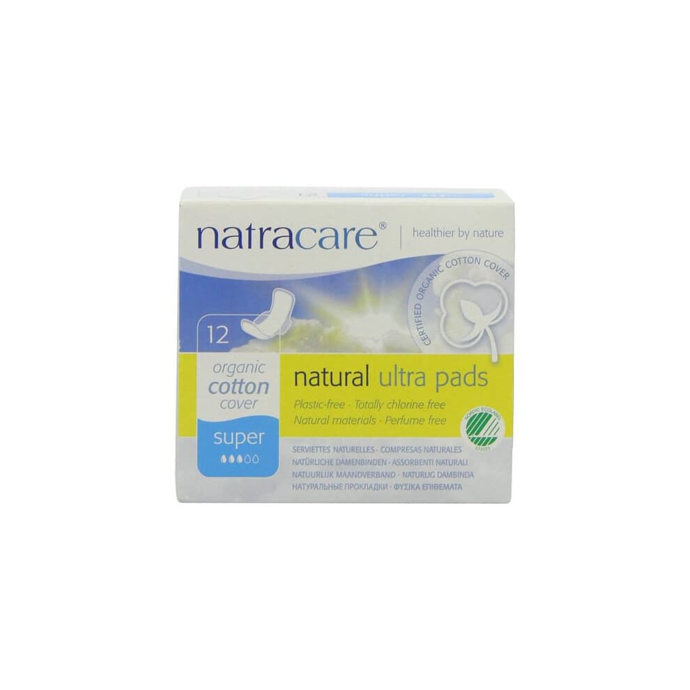 Natracare Slim Fitting Ultra Pads met Vleugels, Super Plus, Gemaakt van Gecertificeerd Biologisch Katoen