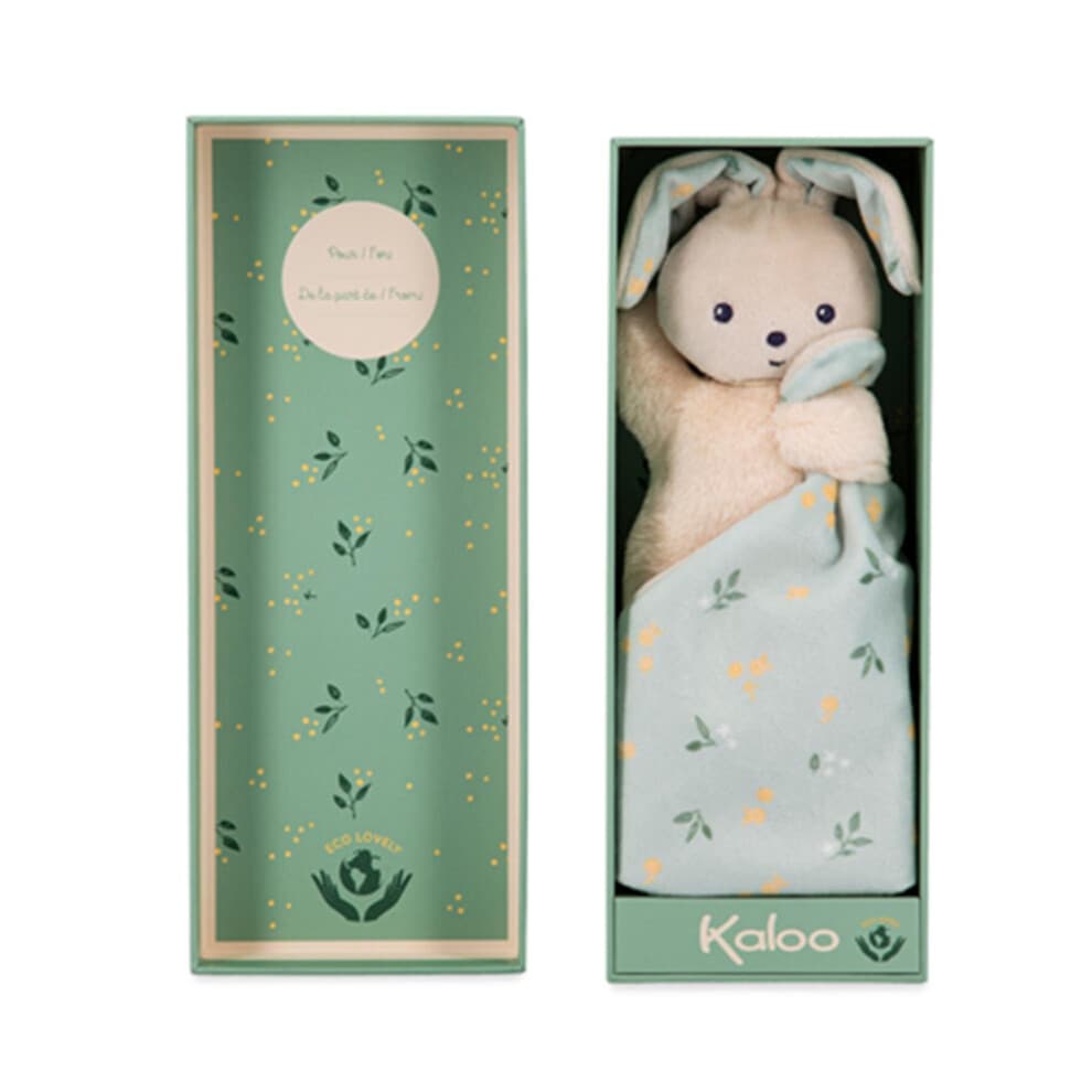 Doudou konijn citrusboeket - Kaloo - Zachte vierkant - 18 cm - Geboorte - Blauw - Unisex