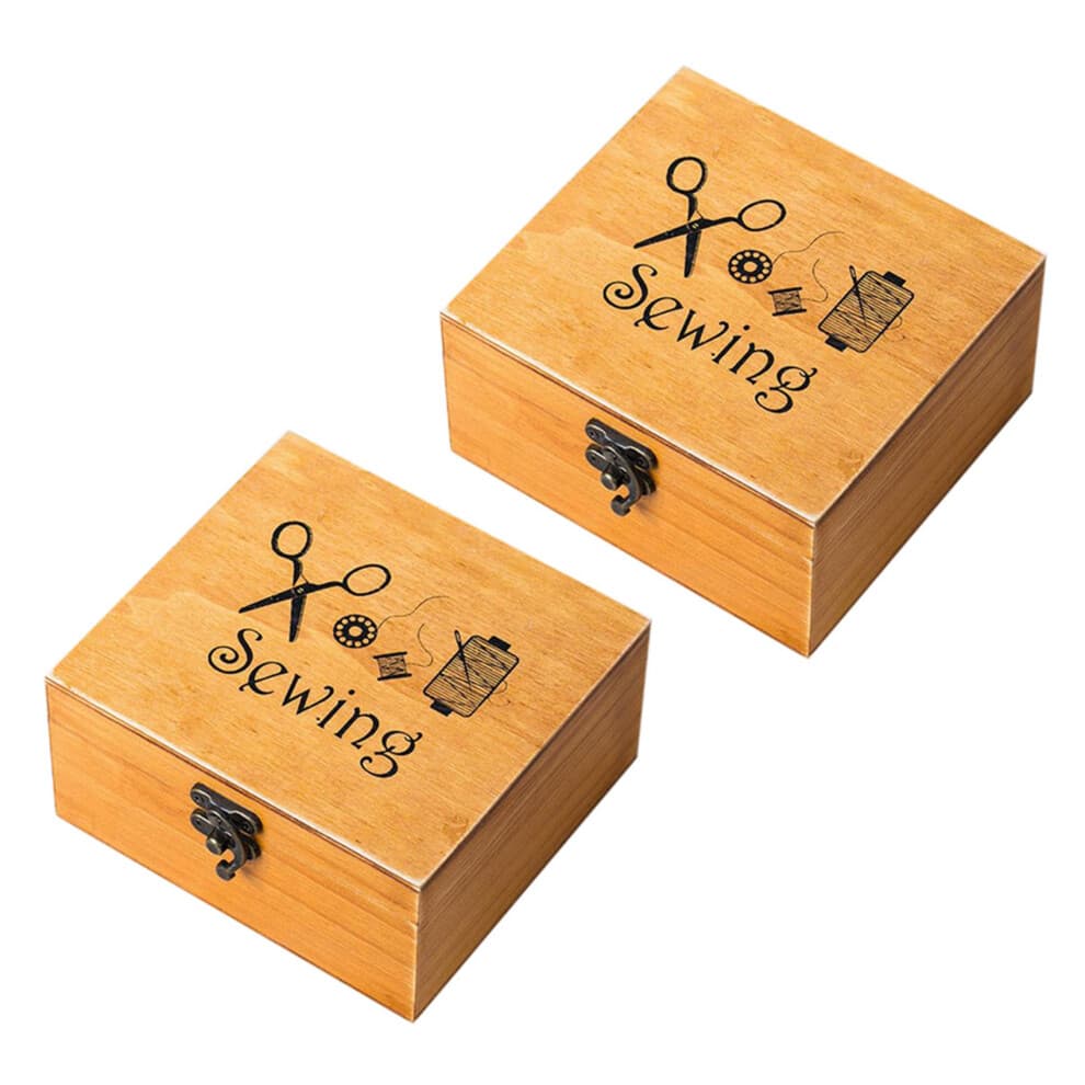 2x Houten Naaidoos Naai-accessoires Benodigdhedenset Werkkist voor Reparatie