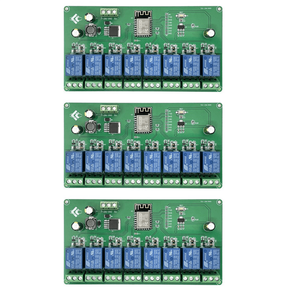 3X ESP8266 WIFI 8-kanaals relaismodule ESP-12F ontwikkelbord voeding 5V/7-28V draadloos