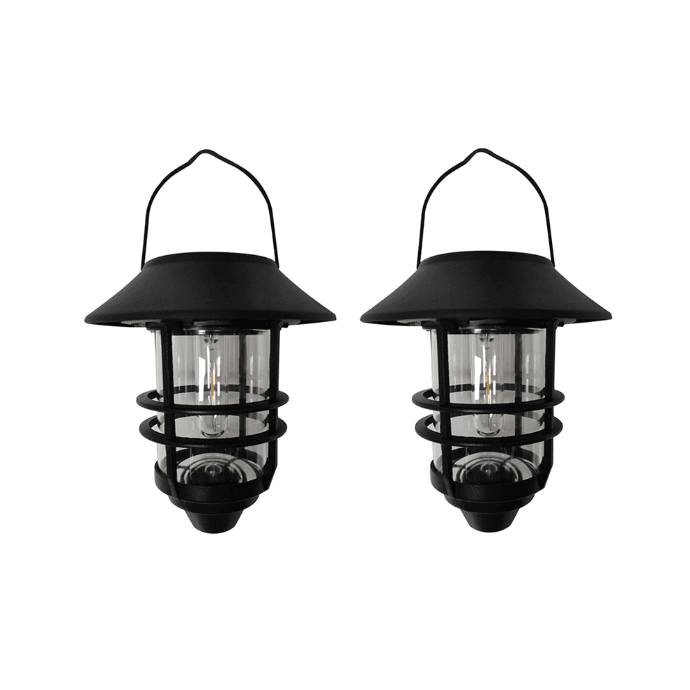 2 Stuks Zonne-Lantaarn Buiten Decoratieve Muurlantaarn met Haken Waterdichte Metalen Zonne-Buitenverlichting Glas