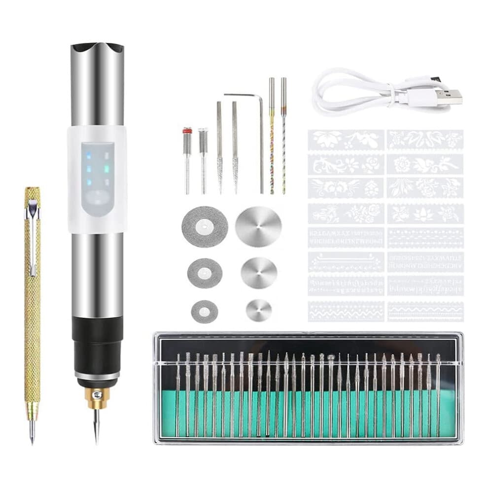 USB-graveerpen, oplaadbare mini-graveerpen met accessoires, voor metalen, glazen, stenen sieraden, nagels