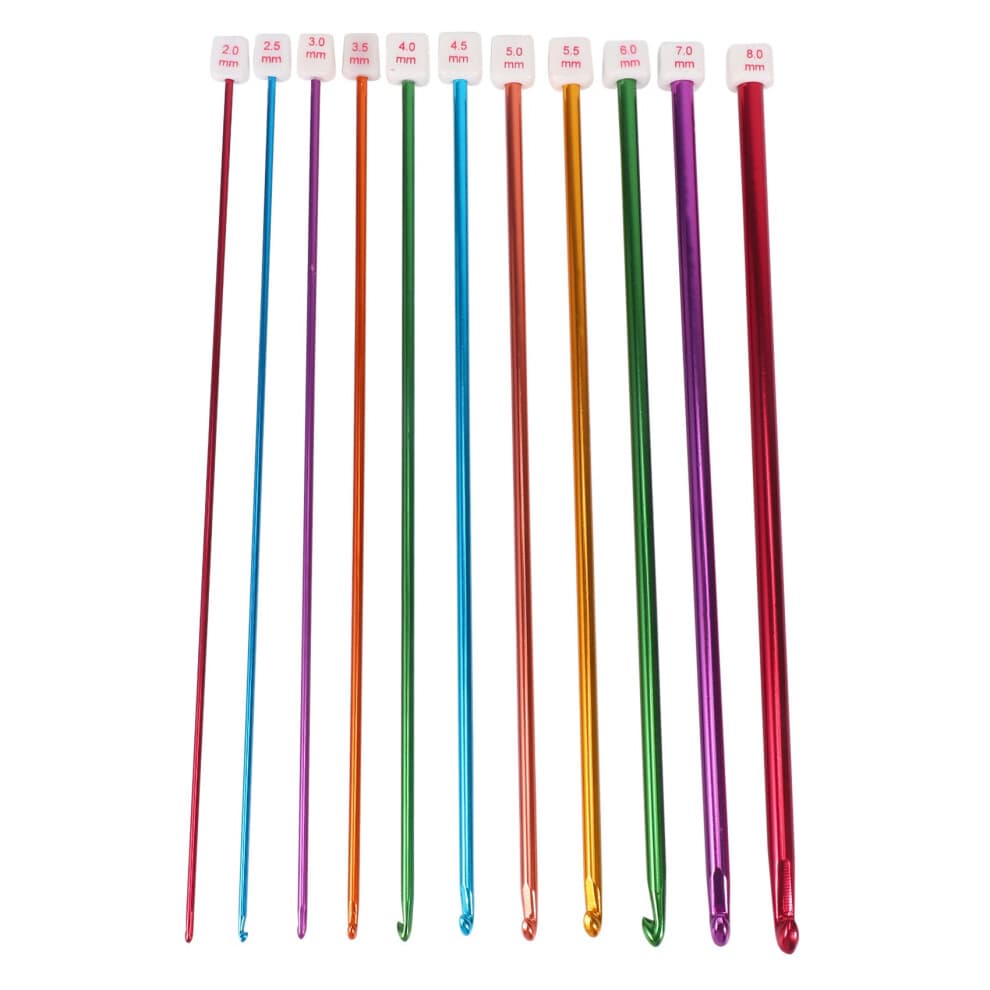 11 stuks 10,6" multicolour aluminium TUNESISCHE AFGHAN haaknaalden breinaaldenset 2-8mm
