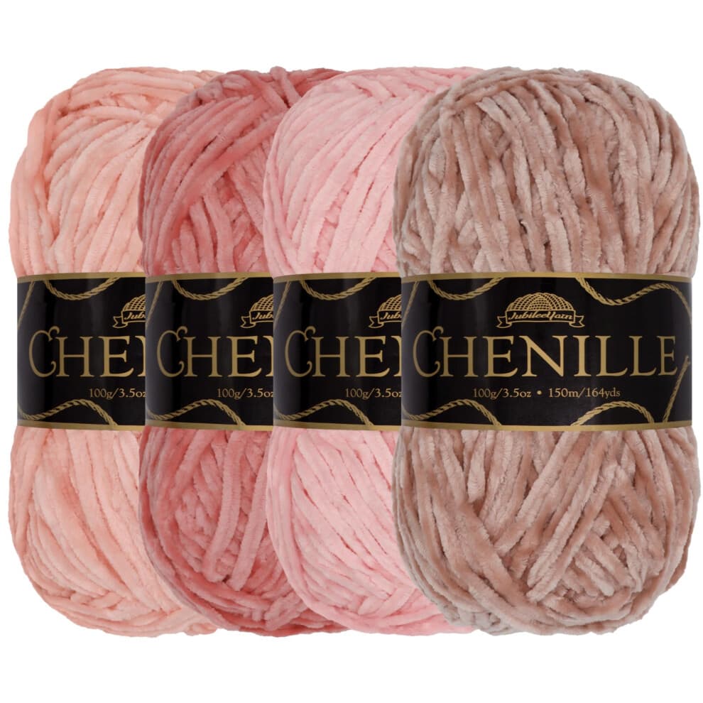JubileeYarn Chenille garen - Worsted Weight - 100g/streng - Shades of Pink - 4 strengen