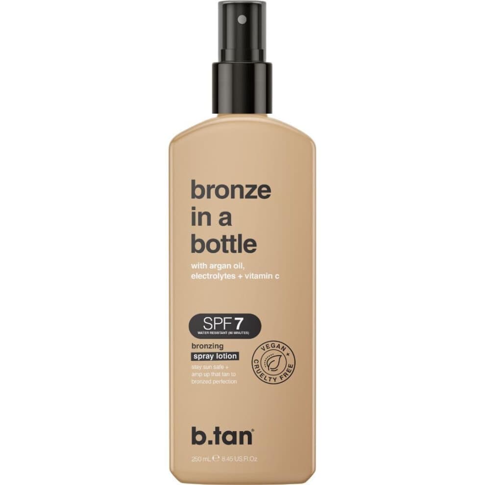 b.tan SPF 7 zonnebrandlotionspray | Bronze In a Bottle - Buitenbruinende spraylotion met arganolie, elektrolyten en vitamine C. Veganistisch Aust