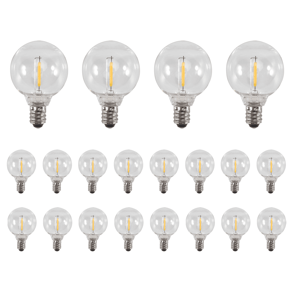 20 Stuks G40 LED-Vervangende Gloeilampen E12 Schroefvoet Onbreekbare LED-Bollampen voor Zonne-Lichtslingers Warm
