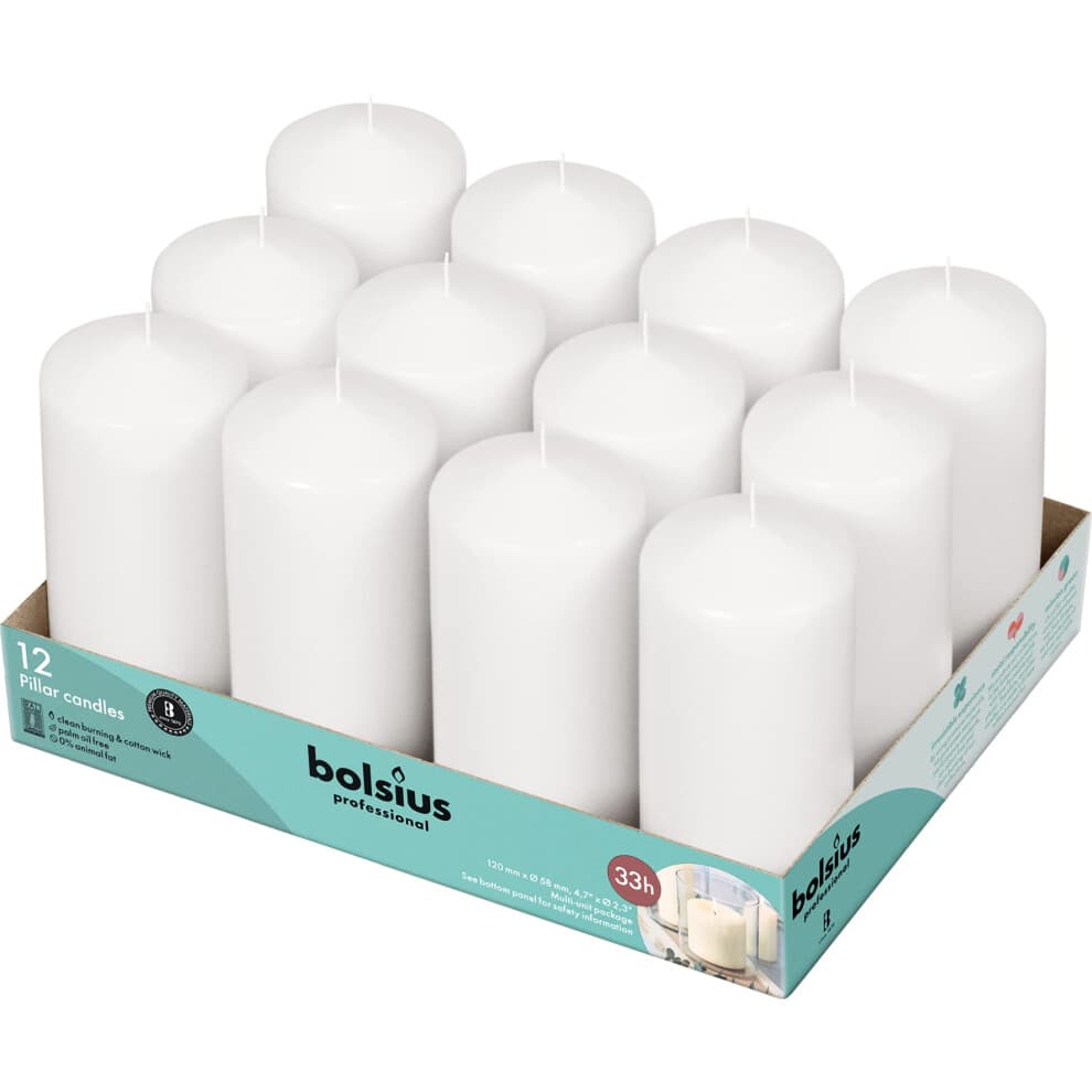 BOLSIUS 12 Witte Stompkaarsen - 2.3 x 4.7 Inch Geurloze Kaarsen Set - 33 Uur Schone Brand