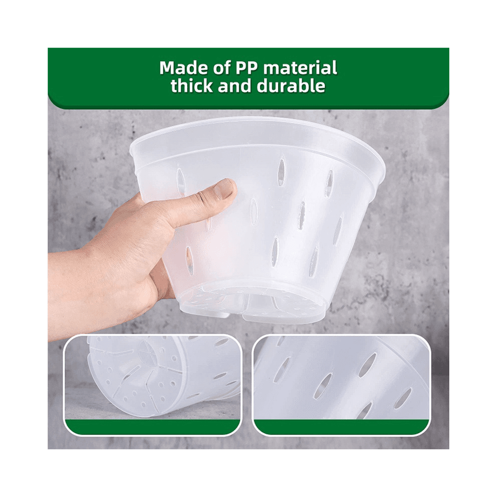 Orchideeënpotten - 7 inch - 5 potten en schotels, met gaten, helder plastic voor verpotten