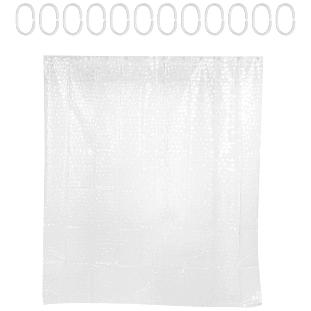 Doorzichtig EVA douchegordijn, waterdicht, transparant, 3D waterbestendig, vierkant, badkamer, 12 haken, 71 x 79 inch