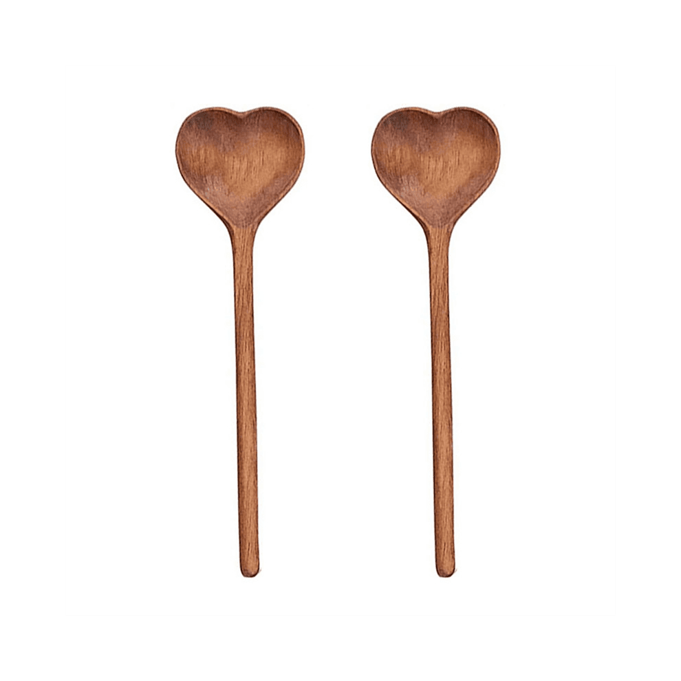 Houten hartvormige lepels - Set houten thee-/koffielepels (2 stuks) - Klein voor kruiden, zout en suiker