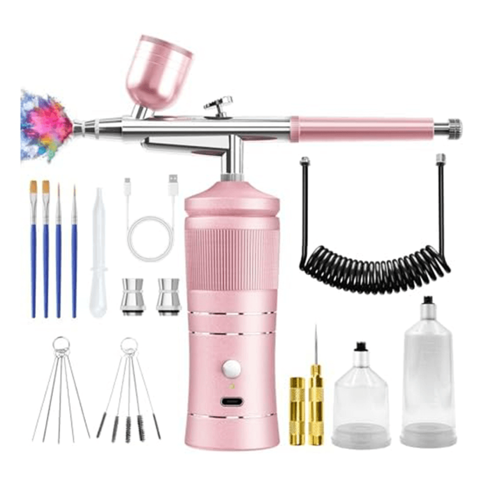 Airbrush-set met compressor, 48 PSI hogedruk-airbrush 0,3/0,5 mm spuitmond en reinigingsset B