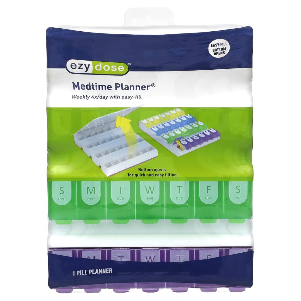 EZY DOSE Wekelijkse (7-Daagse) Pillen Organizer, Vitamine Case en Medicijn Doos, 4x per Dag, Grote Compartimenten