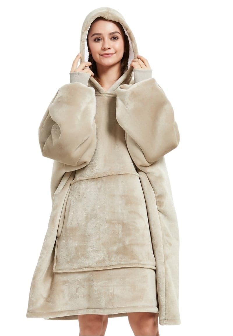 Badrock Luxe fleece deken met capuchon - zandkleur
