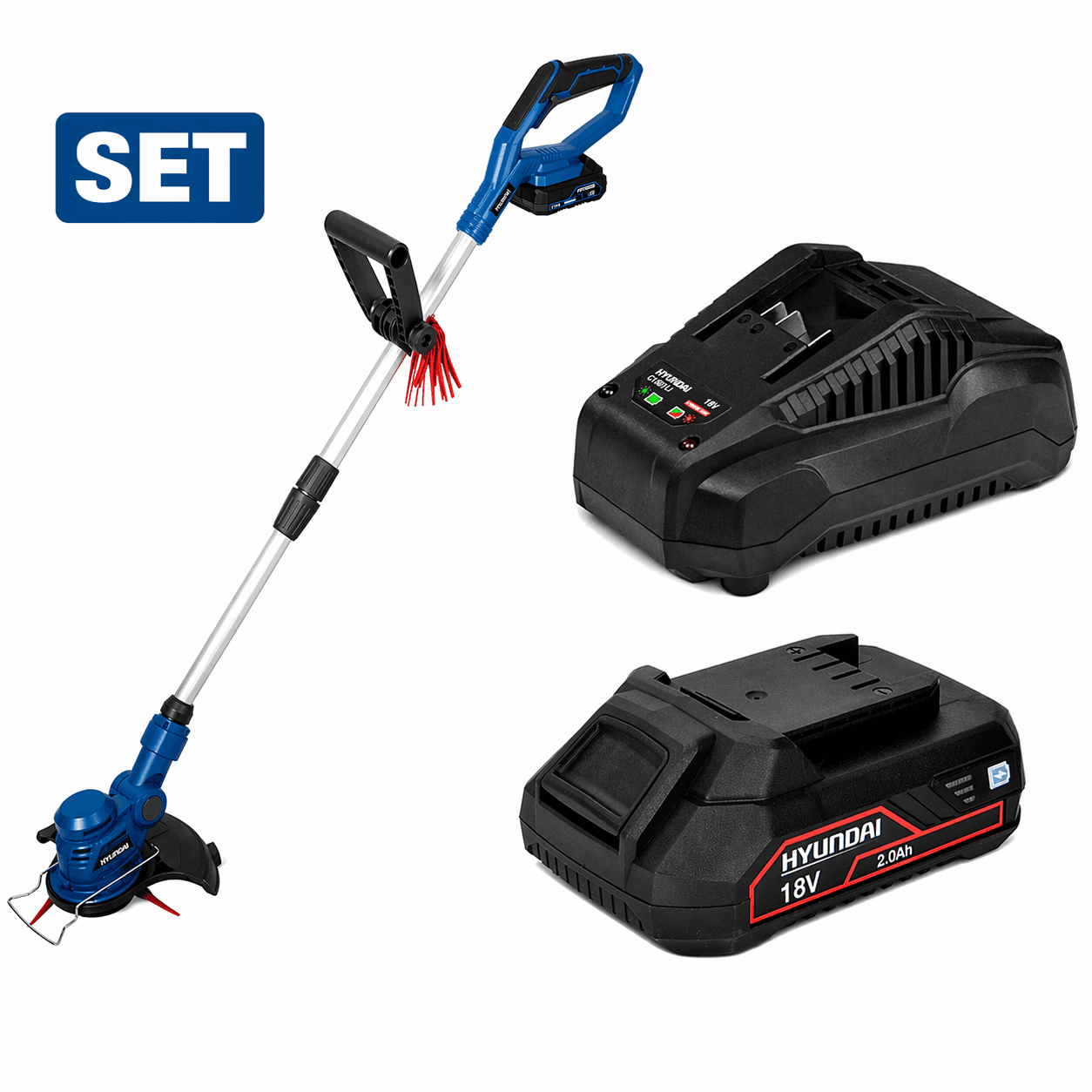 Hyundai 20V Accu Grastrimmer 225 mm – Inclusief 2.0 Ah Accu & Lader – Uitschuifbare Steel 110-140 cm