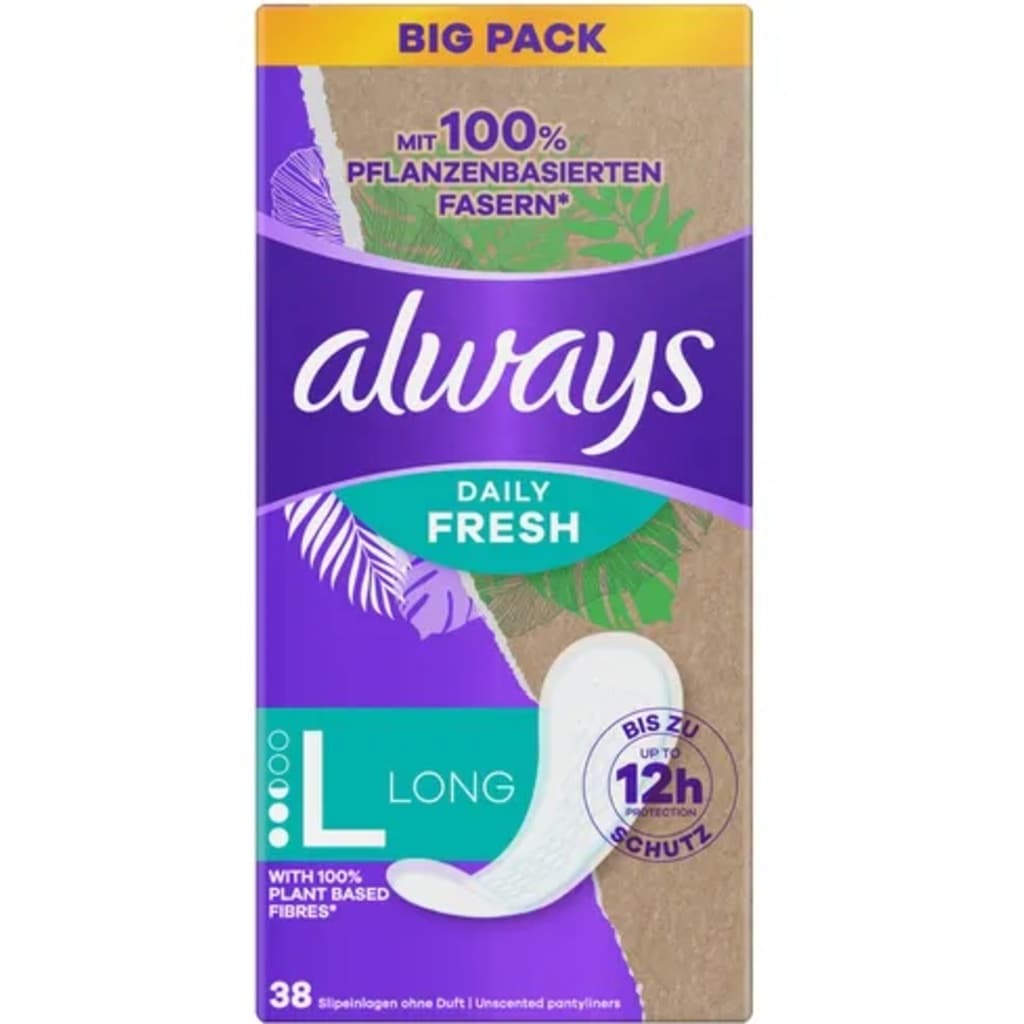 Always Daily Fresh Inlegkruisjes Long, Plantaardige Vezels, 38 Stuks