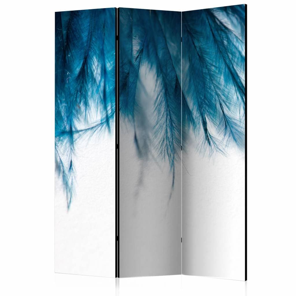 Vouwscherm / Kamerscherm - Blauwe veren 135x172cm gemonteerd geleverd, dubbelzijdig geprint