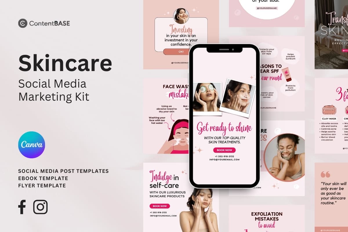 Glow-Ready Spa Instagram Canva Templates + Client Education Suite