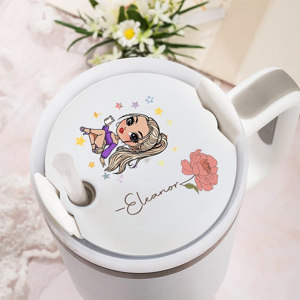 Gepersonaliseerd Cartoon Meisje Geboorte Bloem Naam Label Deksel Topper Tumbler Accessoires voor Stanley Verjaardagscadeau voor meisjes