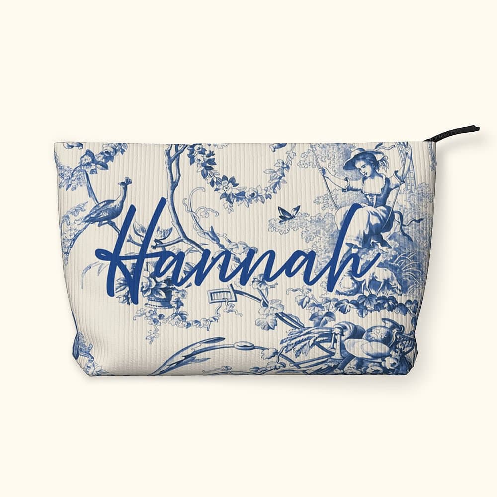 Gepersonaliseerde Retro Luxe Frans Platteland Corduroy Make-up tas met initiaal monogram Verjaardag Bruidsmeisje Gift voor vrouwen