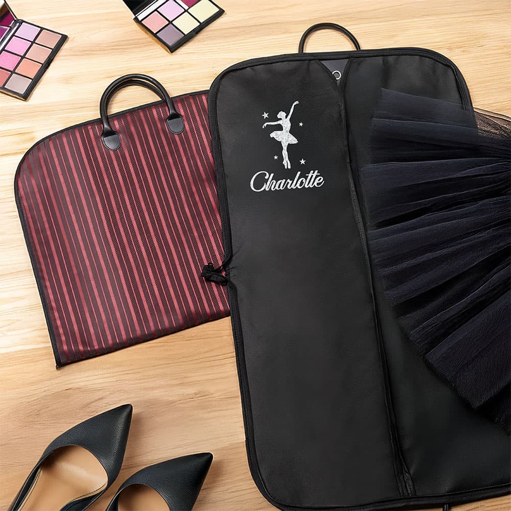 Gepersonaliseerde Glitter Dansmeisje Ontwerp Waterdichte Opknoping Kleding Tas met Naam Dagelijkse Training Repetities Reizen Accessoire Gift voor