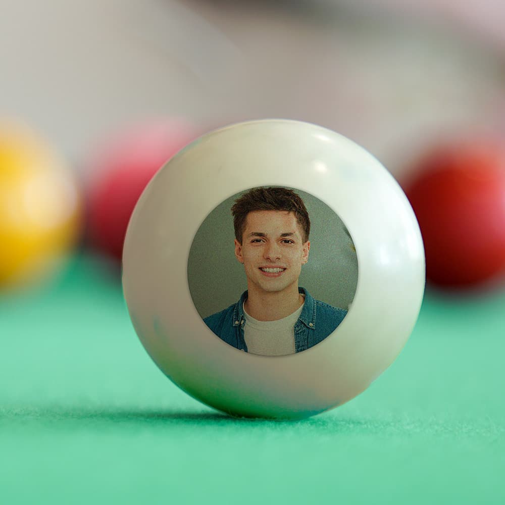 Gepersonaliseerde Dubbelzijdige Biljartballen Witte Biljartbal met Foto en Tekst Grappig Vaderdag- of Verjaardagscadeau voor Heren Biljartliefhebbers