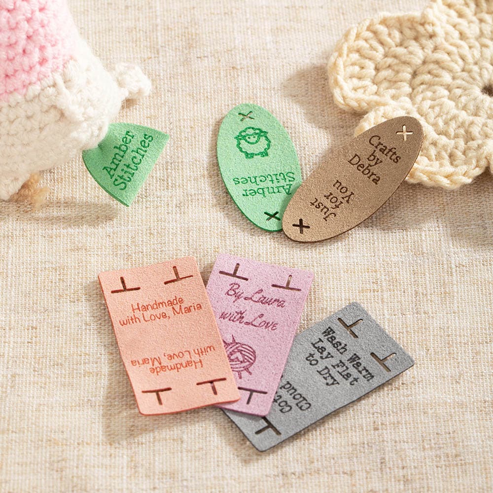 Gepersonaliseerde Zachte Wasbare Lazy Crochet On No Sew Microsuede Label Labels met Tekst Set van 12 Brei-accessoires Verjaardagscadeau voor Crochet