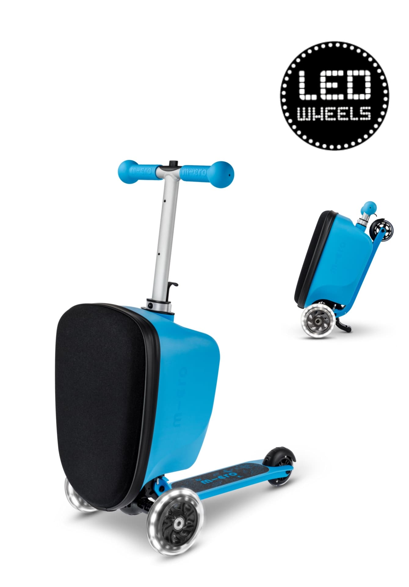Micro Step Luggage Junior LED - Patch & Play - 3-wiel kinderstepkoffer - Blauw