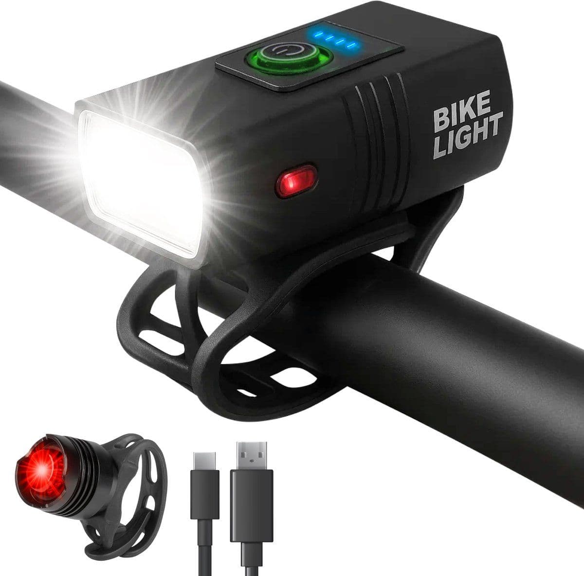 Nuvance Fietsverlichting - Verlichtingsset - 1000 Lumen - 6 Voorlichtstanden - USB oplaadbaar - Zwart