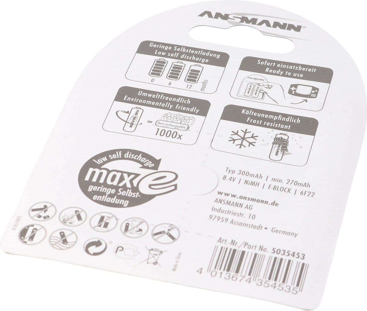 Ansmann maxEplus NiMH batterij type 300 E-Block 270mAh