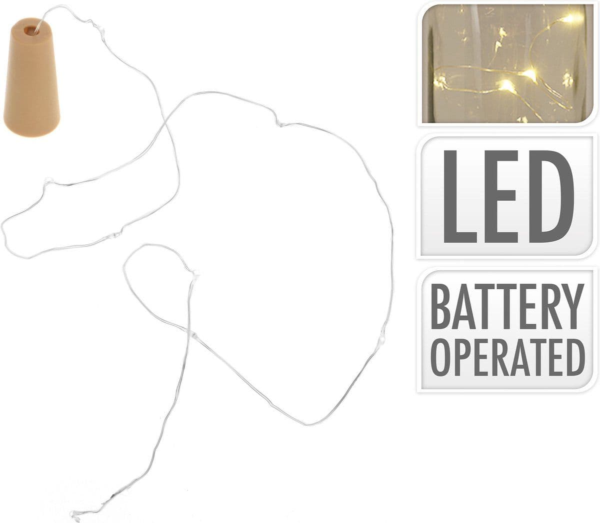 DecorativeLighting - Kurk met 8 LED lampjes - Warm-wit licht - Zilver