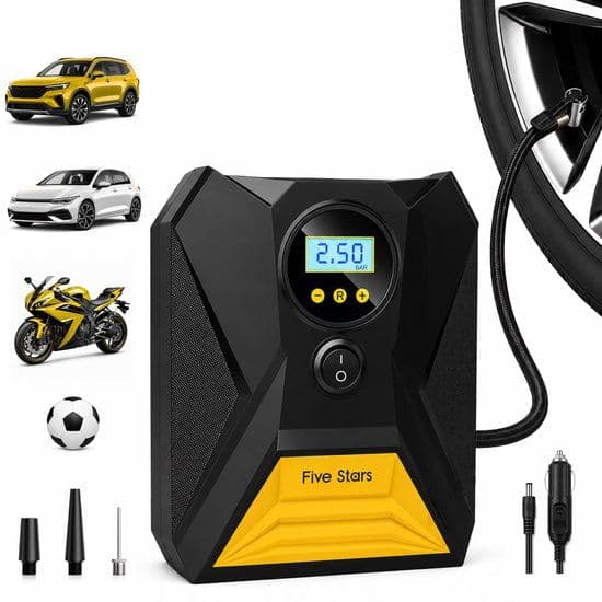 Five Stars® Compressor - Bandenpomp 12V - Draagbare Luchtcompressor met LED-noodverlichting