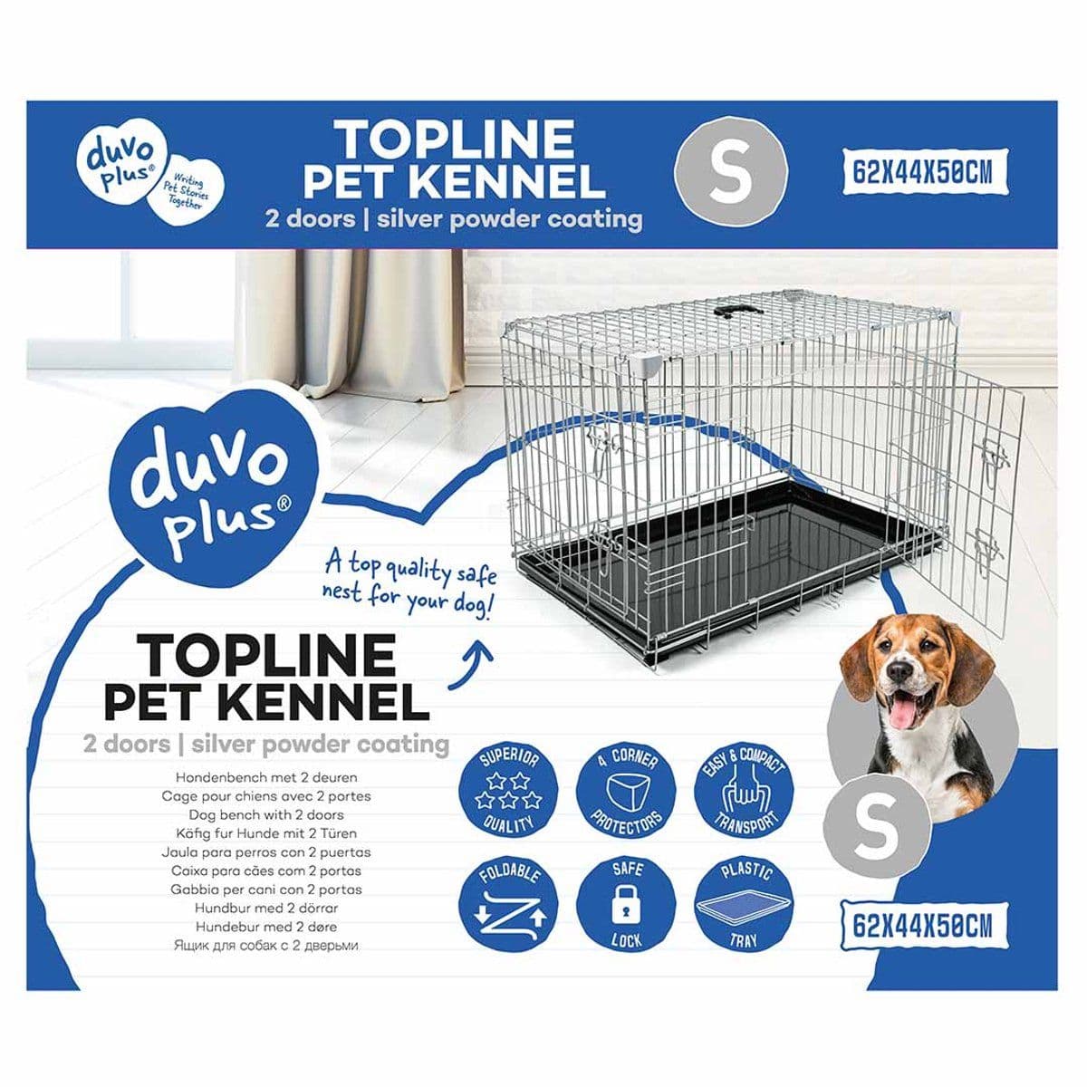 Duvoplus Draadkooi Topline - 2 deuren - Inklapbaar met anti-slip voetjes - Lichtgrijs - 62x44x50cm