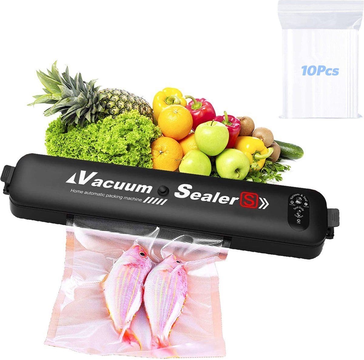 BestHome Vacumeermachine - Vacumeerzakken 15 stuks - Houdt voedsel 5x langer vers - Zwart