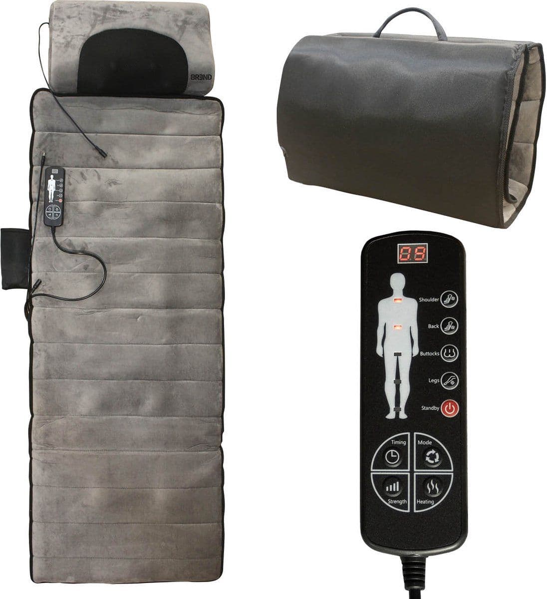 BREND BR-2230 - Elektrische Massagemat - 5 Vibratiemodi 3 Intensiteiten - Grijs