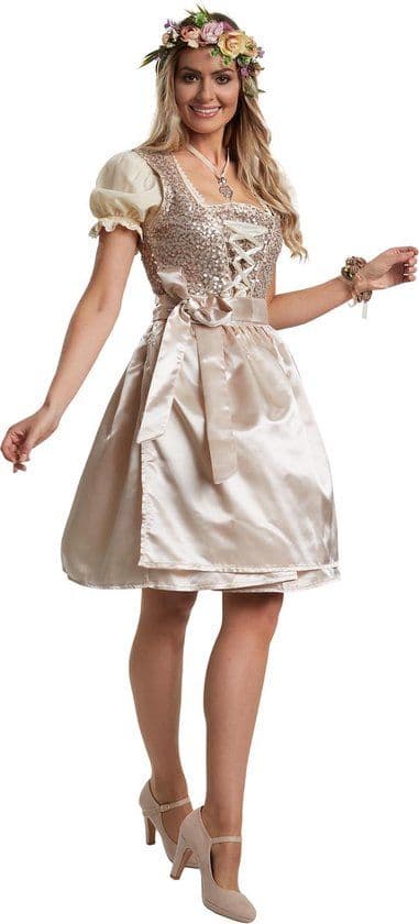 dressforfun Mini-Dirndl Burgau - verkleedkleding kostuum - pailletten vetersluiting - beige