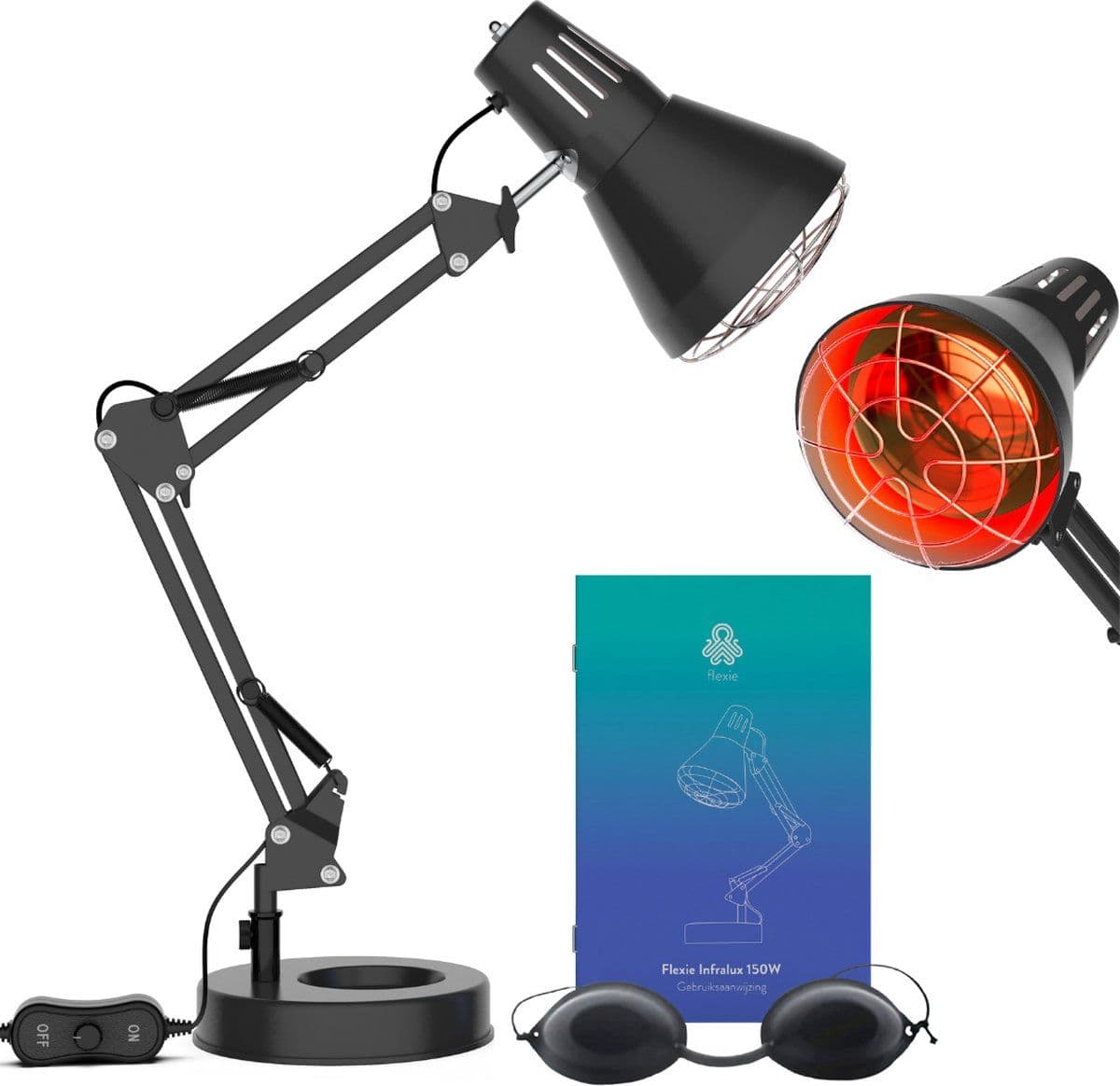FLEXIE Infralux 150 - Infraroodlamp - Rood Lichttherapie voor Gewrichten Spieren Pijn Huid - 150Watt