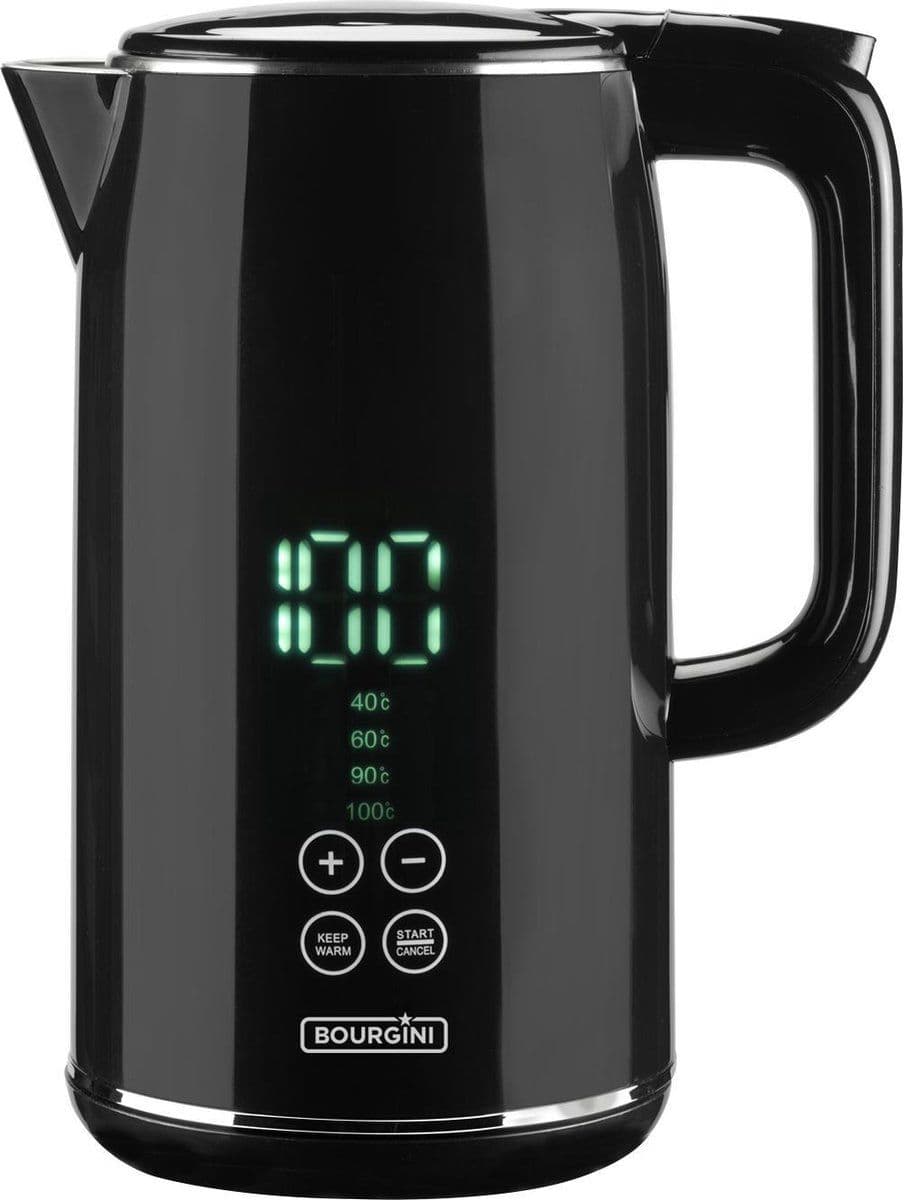 BOURGINI Cool Touch Digitale Waterkoker - Temperatuurregeling 40-100°C - Warmhoudfunctie - Zwart