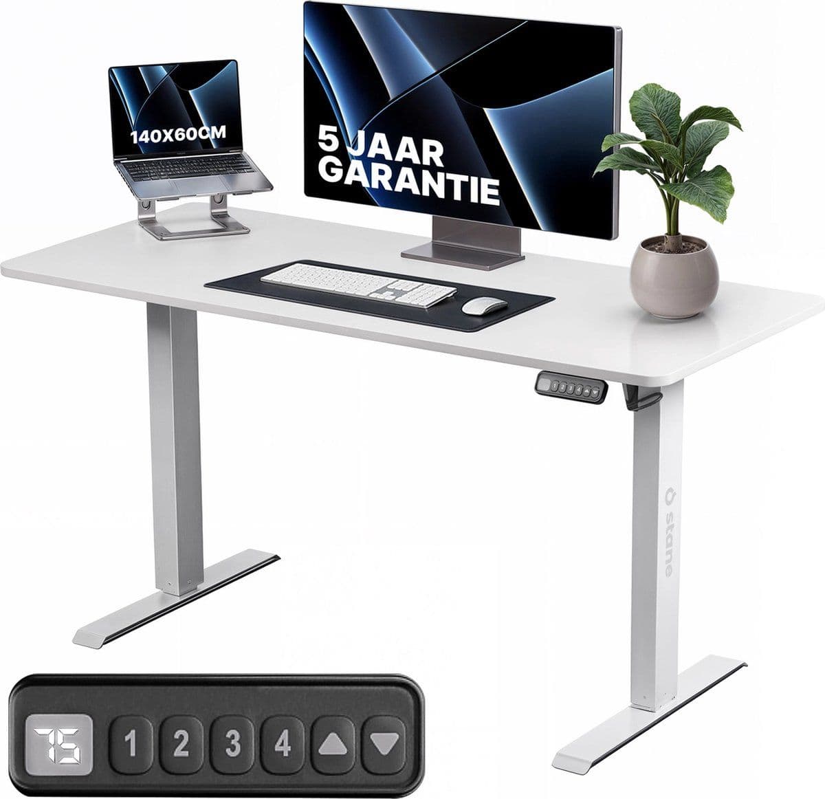 Stane Zit Sta Bureau Elektrisch Verstelbaar - 4 Geheugenstanden - 140 x 60 cm - Wit