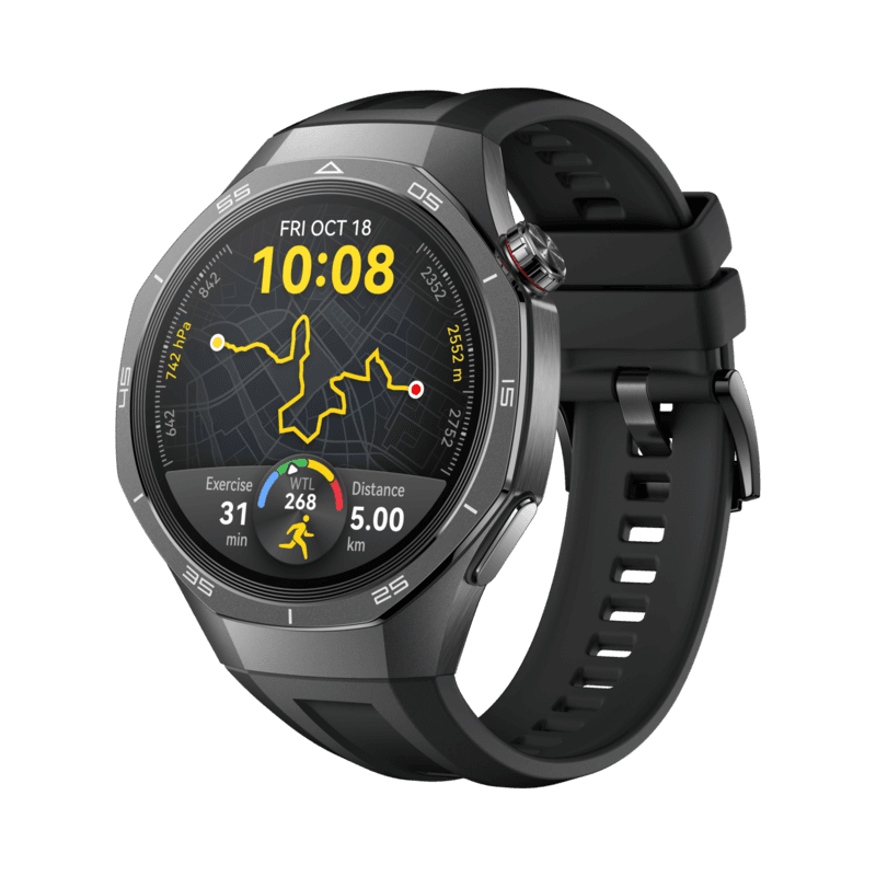 Huawei Watch GT 5 Pro 46 mm roestvrij stalen kast zwart met fluorelastomeer bandje zwart