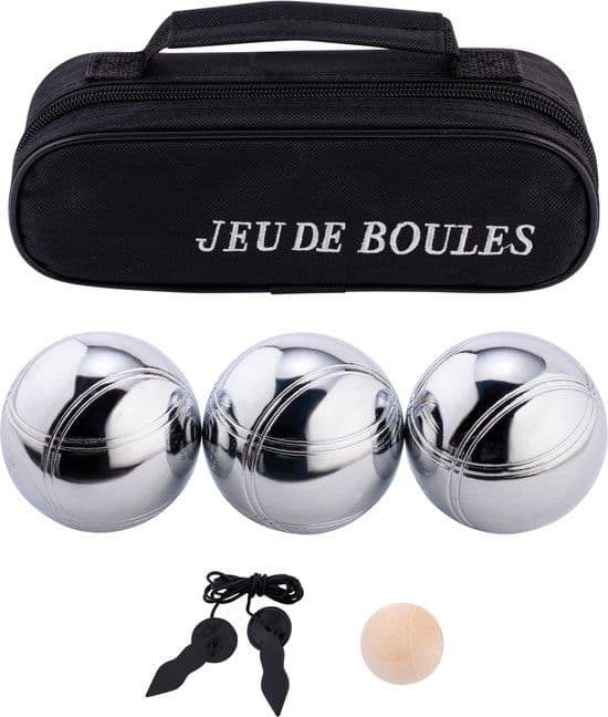 Engelhart Jeu de Boules Set - 3 Metalen Boules 74 mm 720 g - Zwarte Rits Tas - Inclusief But Meetlint Spelregels