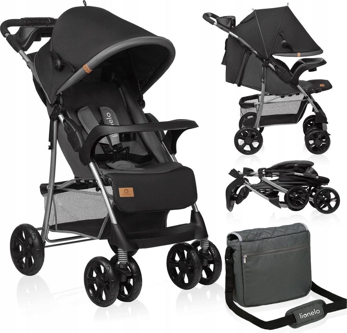 Lionelo Emma Plus - Buggy - Licht en Duurzaam - Verstelbare Rugleuning - XXL Luifel - Grote Mand - Organizer en Tas - Schokdempers - 5-Punts Gordel -