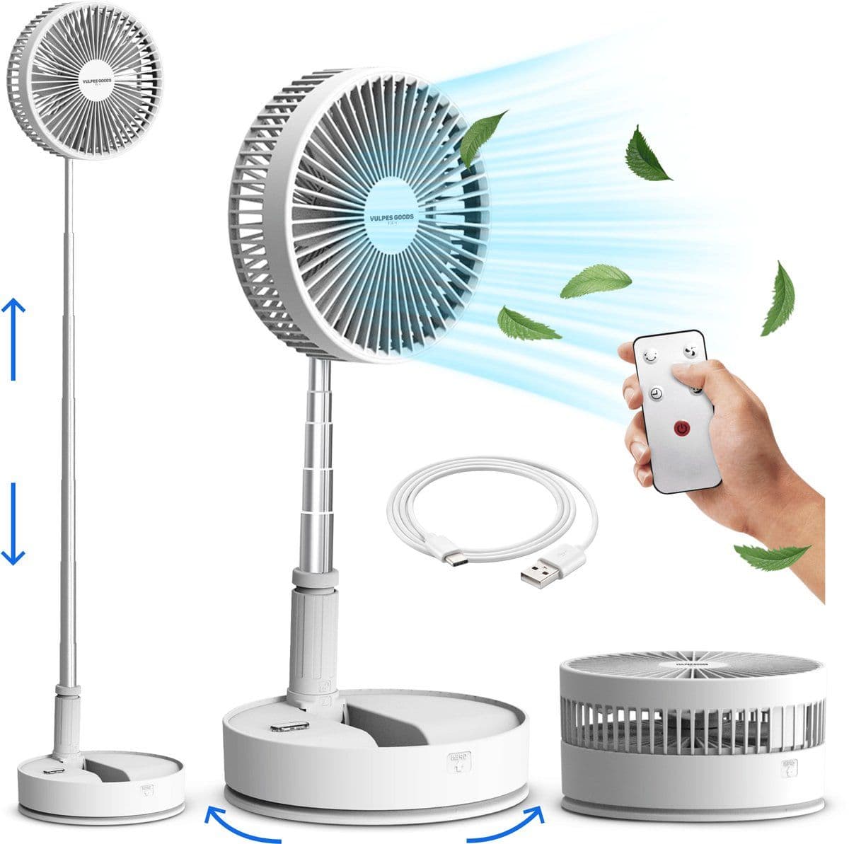 Vulpes Goods® Tech - Ventilator PRO - Draadloos Oplaadbaar - 4in1 Verstelbaar Ultra Stil 12dB - Premium White