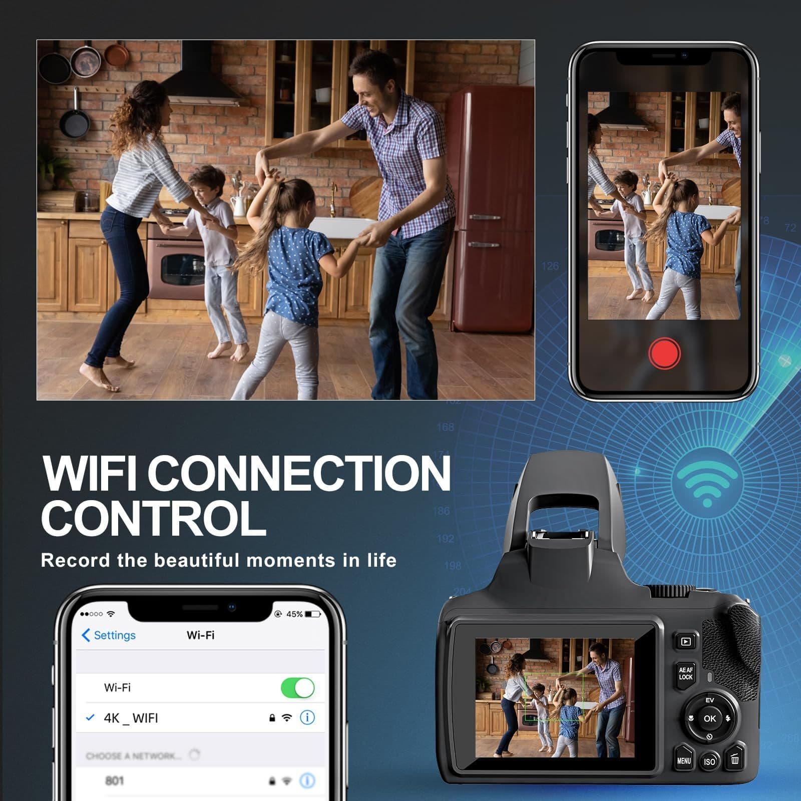 G-Anica Digitale Camera - 64 MP 4K Vlogcamera - 40x Zoom WiFi HDMI - 32 GB SD-kaart (2 batterijen)