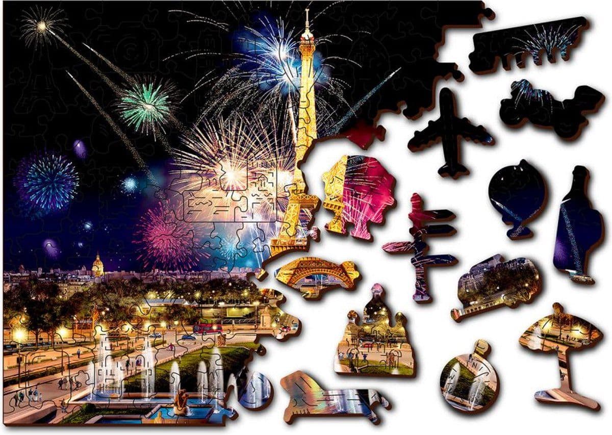 Wooden City Parijs bij Nacht XL - Houten Vormpuzzel - 52x38 cm - 600 stukjes