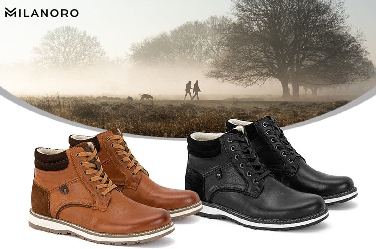 Milanoro - Lederen herensneakers - Warm gevoerd - Cognac - Maat 46