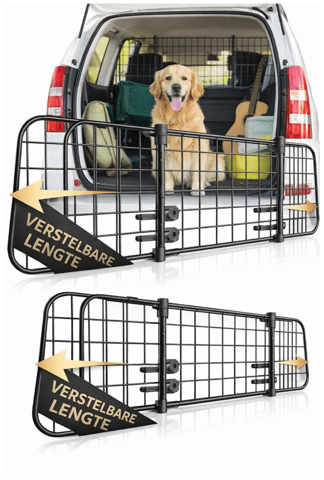 HELDENWERK - Hondenrek Auto Universeel - Zwart Staal - Traploos Verstelbaar Hondenrooster -