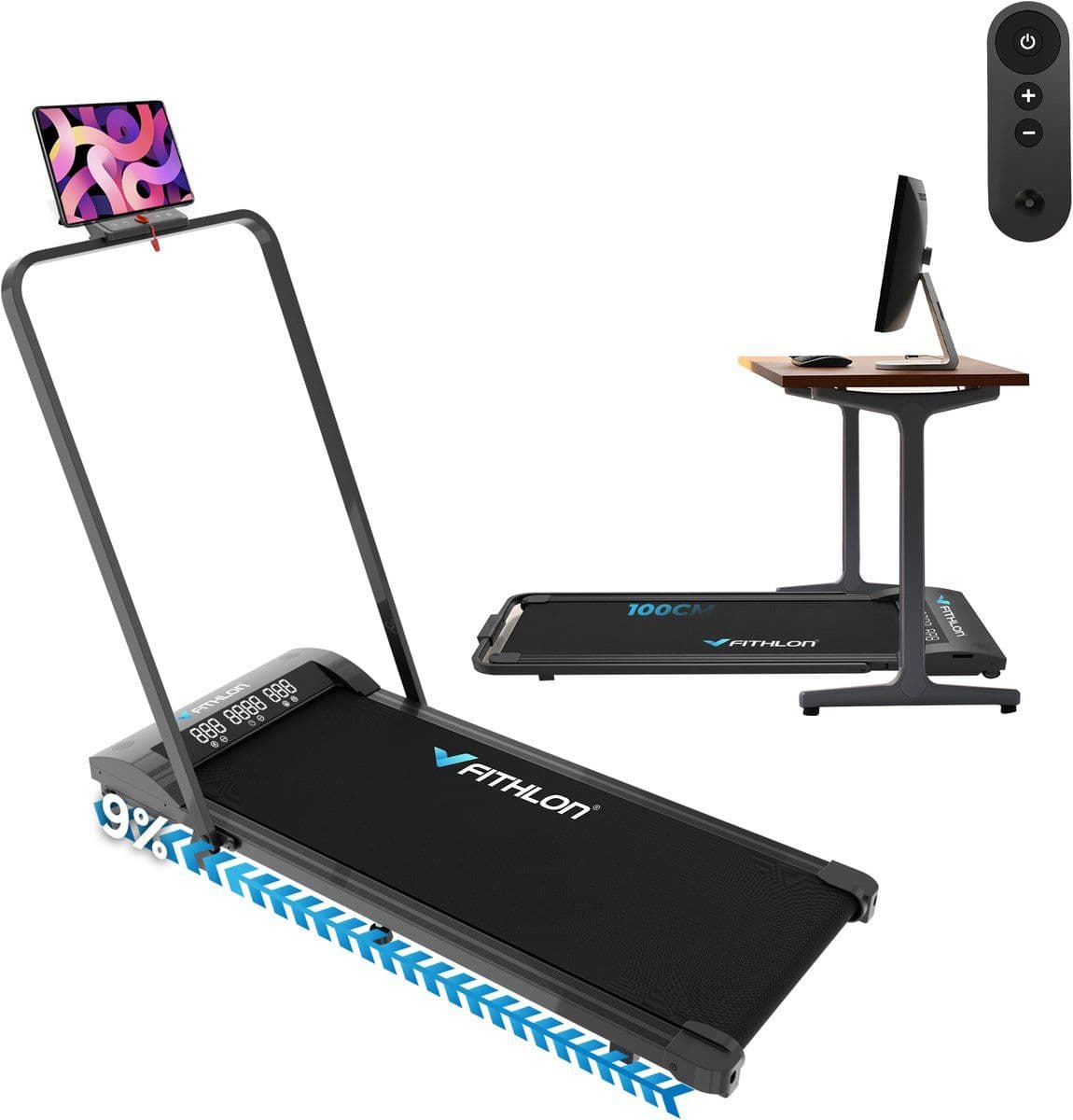 Fithlon Xfold - Loopband - Inklapbaar - Hellingfunctie - 1-12 km/u - Afstandsbediening - Telefoonhouder - Tablethouder