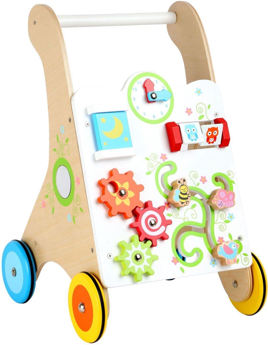 Small Foot - Houten Loopwagen - Met labyrint en klok - Multicolor