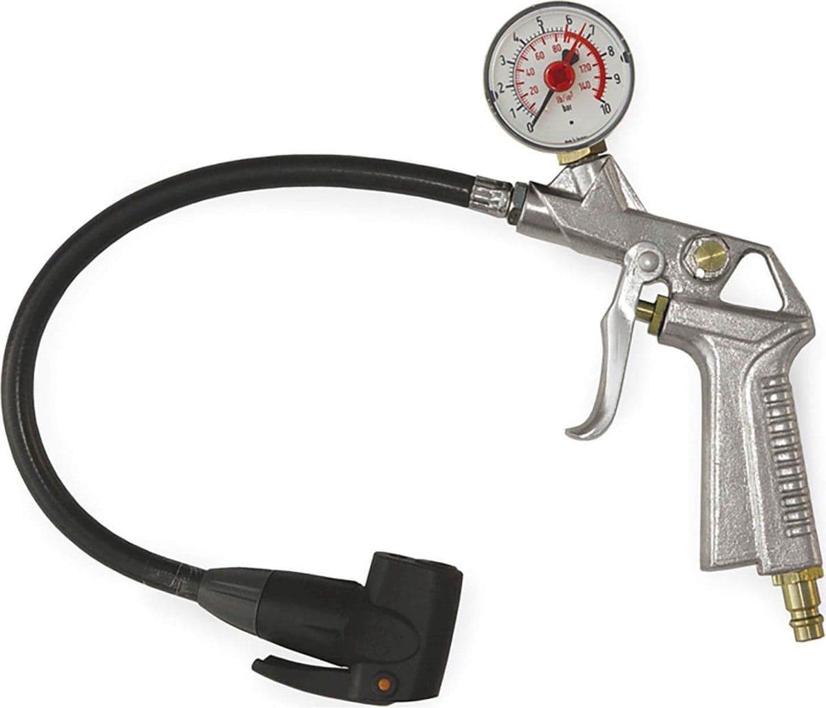 Cyclus Luchtdrukpistool - 1/4" aansluiting - Auto/Schrader/Dunlop - Staal - Zilver/Zwart